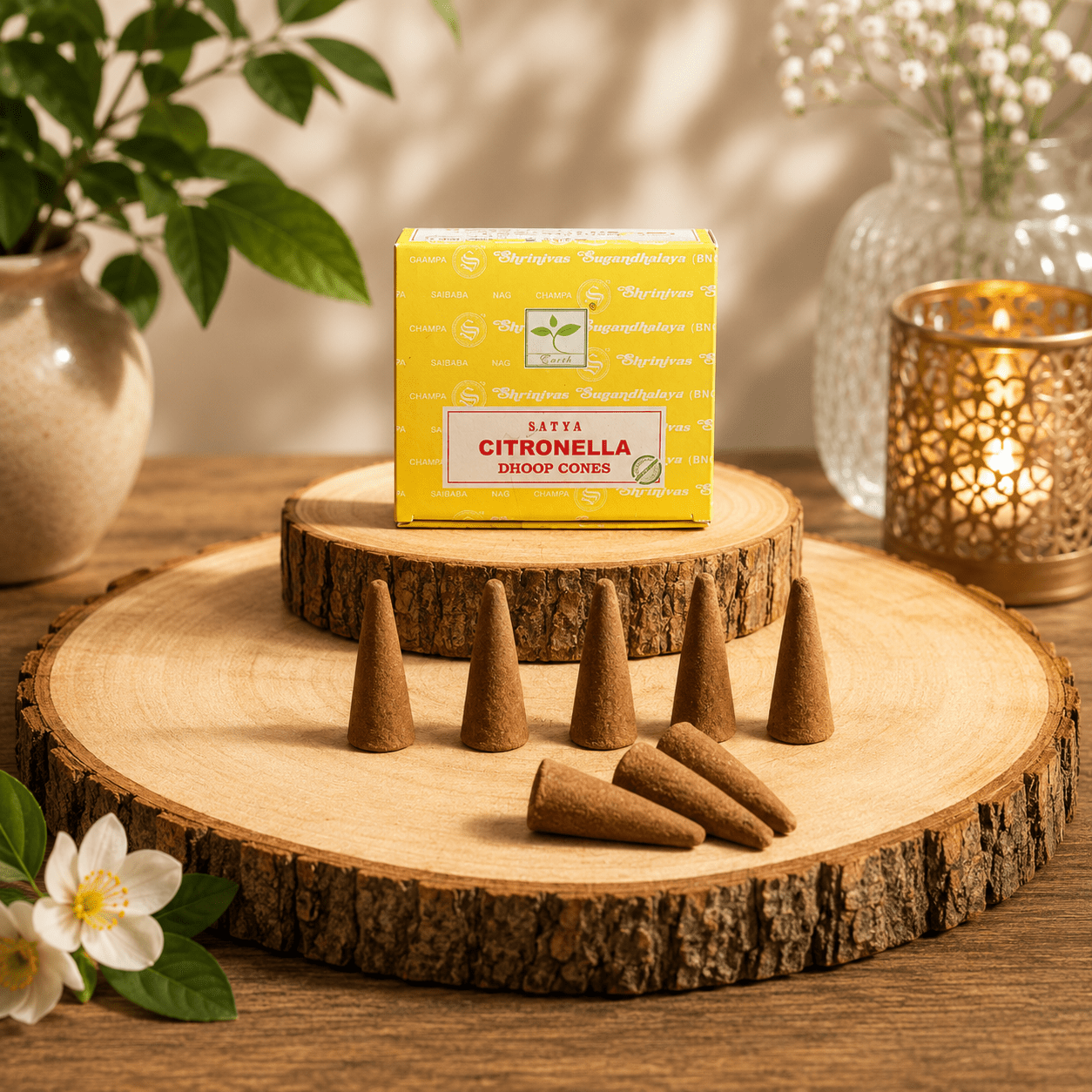 Encens Satya Cônes Citron parfum fruité favorisant une atmosphère positive et revitalisante