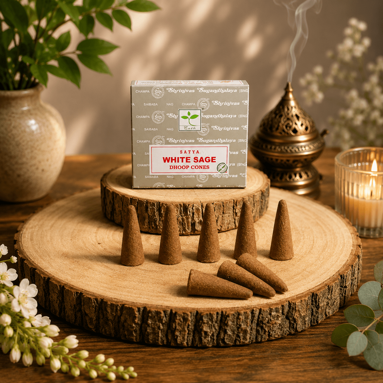 Encens Satya Cônes Sauge Blanche parfum végétal idéal pour la relaxation et les rituels énergétiques