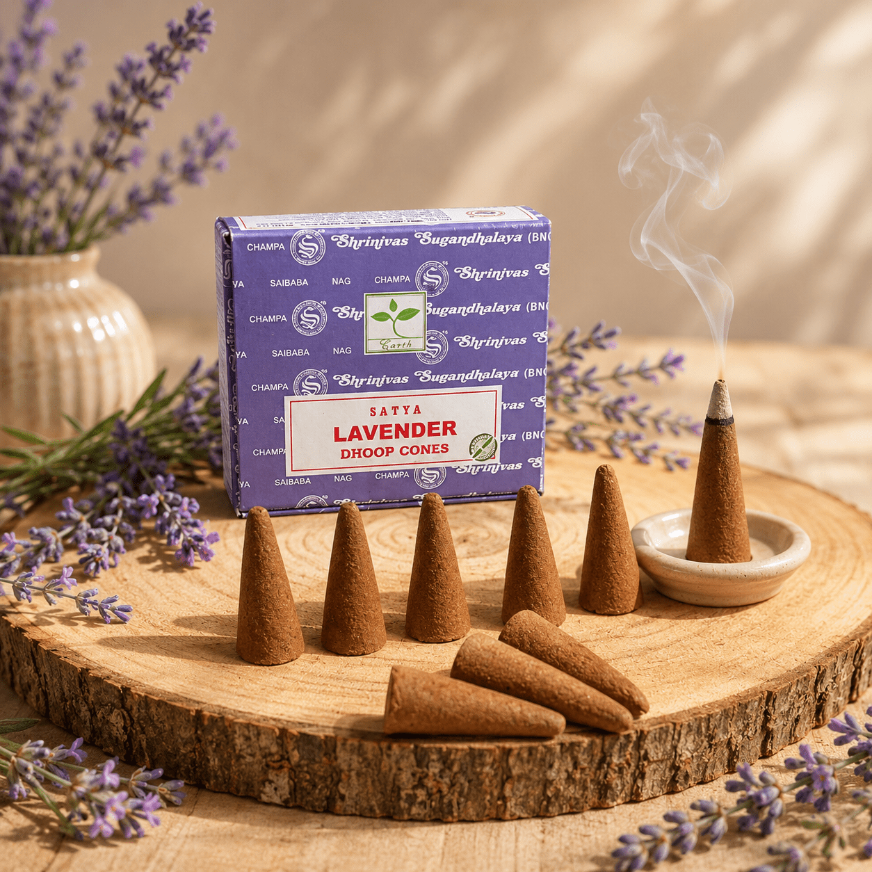 Encens Satya Cônes Lavande parfum floral apaisant pour créer une ambiance sereine