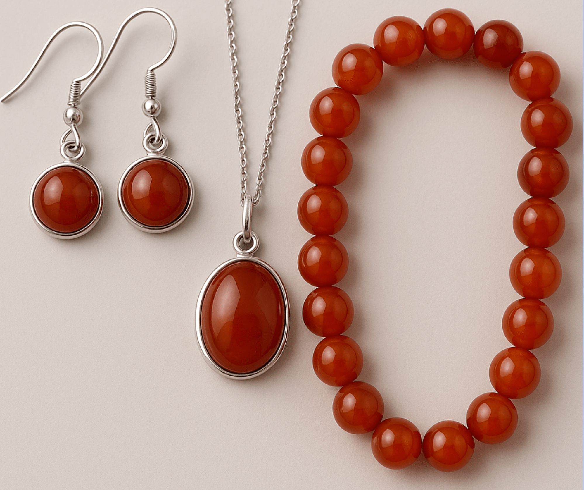 Bracelet et pendentifs en pierre rouge et argenté, ambiance pierres naturelles assorties, parfaits pour compléter une collection.