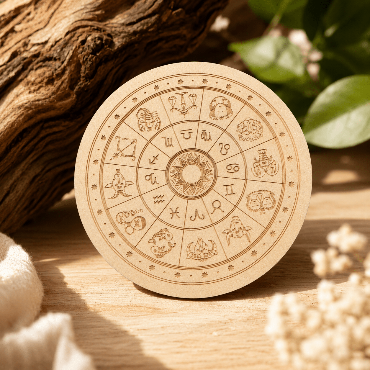 Plaque en bois gravée signe astrologique – support décoration spirituelle