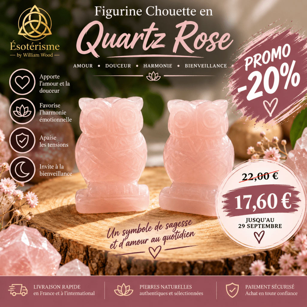 Chouette en Quartz Rose