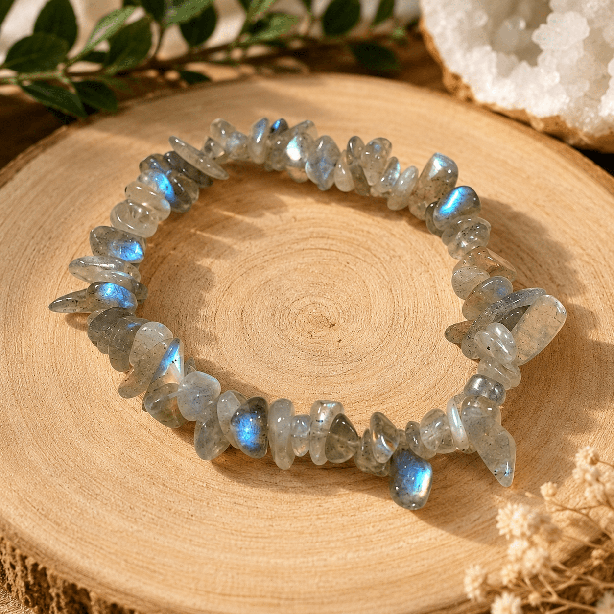 Bracelet baroque en Labradorite naturelle – bijou en pierre naturelle aux reflets irisés