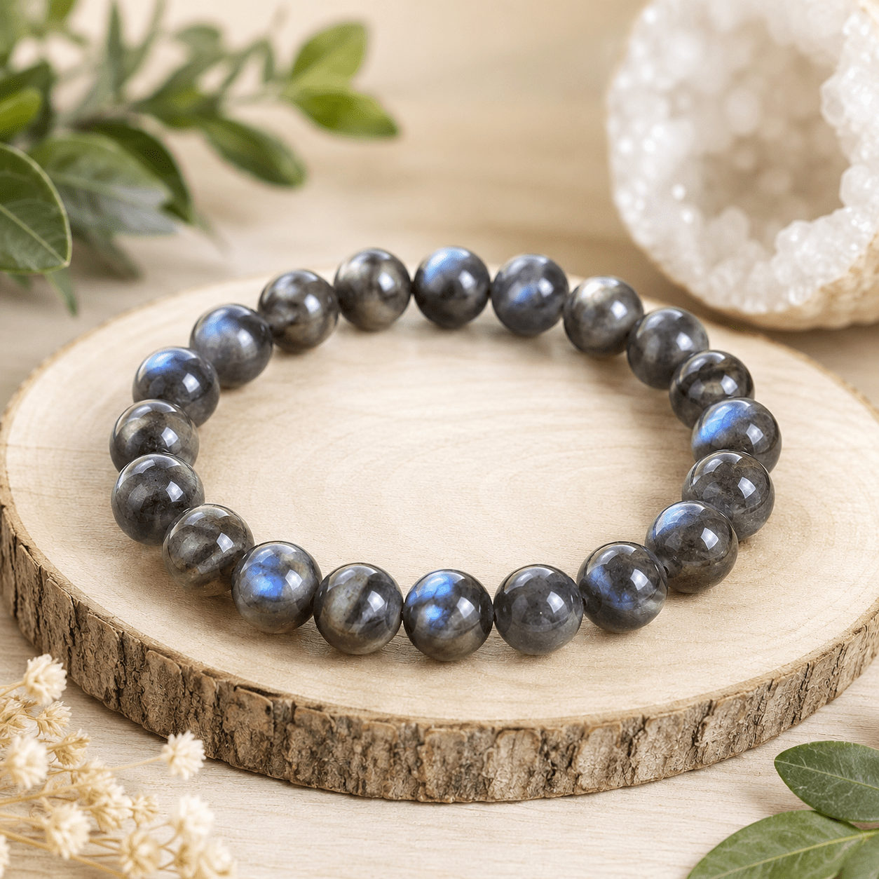 Bracelet Boule Labradorite 10 mm naturelle – protection énergétique et intuition
