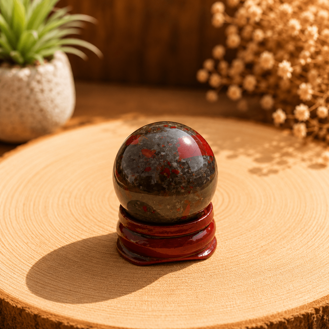 Sphère en Jaspe Héliotrope naturelle – protection et lithothérapie