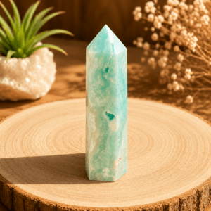 Aragonite bleue naturelle aux nuances bleu ciel et blanc crème