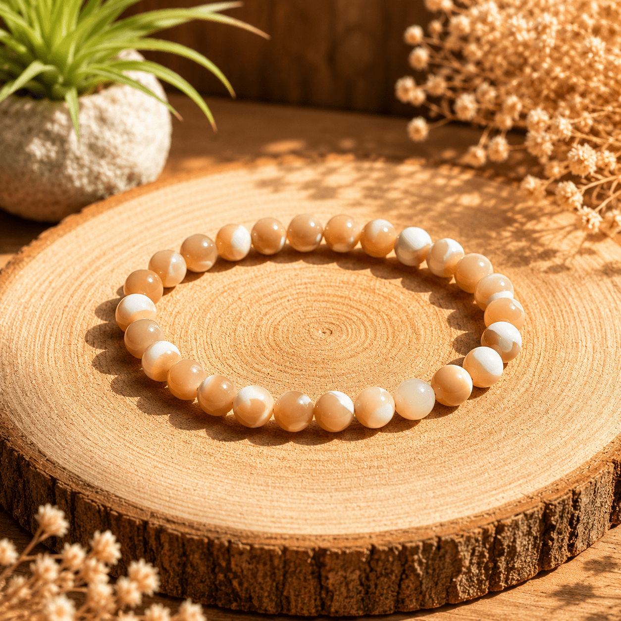 Bracelet boule en nacre jaune naturelle de qualité AA – bijou en pierre naturelle