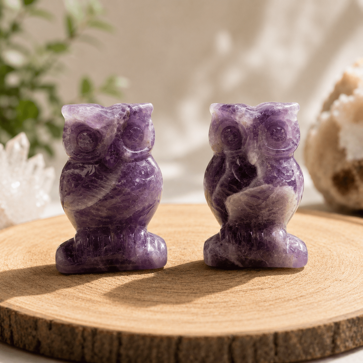 Chouette sculptée en Améthyste naturelle