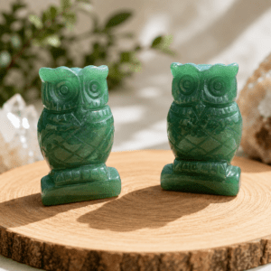 Chouette en Aventurine Verte naturelle – symbole de chance et de prospérité en lithothérapie