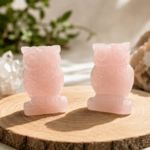 Chouette en Quartz Rose naturelle – symbole d'amour et de sérénité en lithothérapie