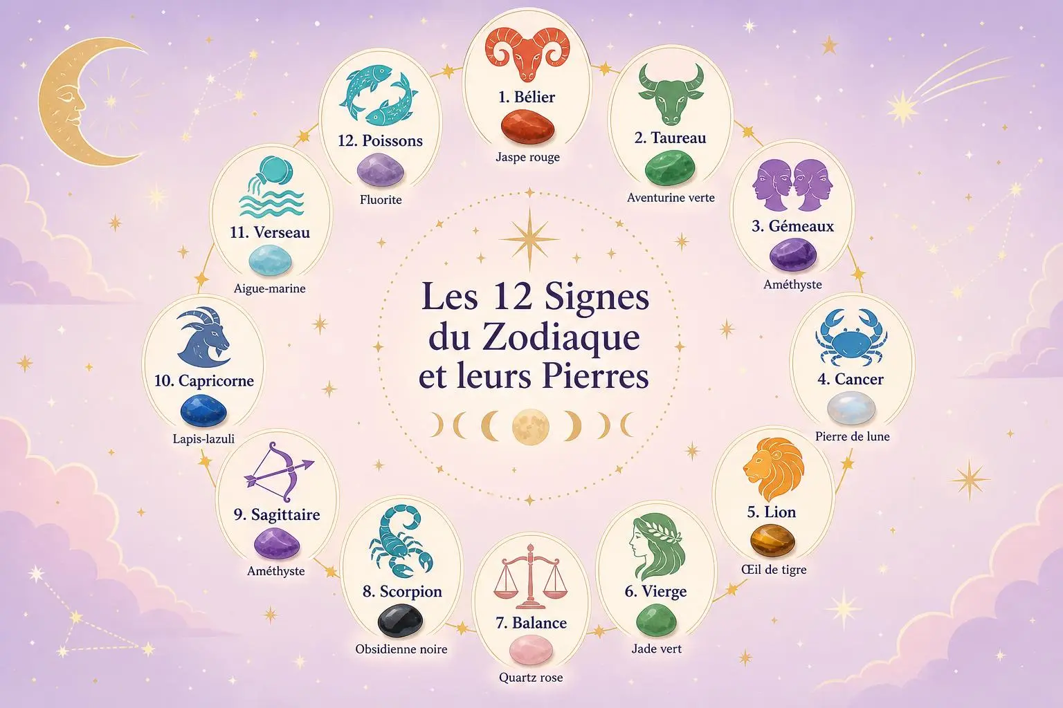 Test : quelle pierre offrir selon la personnalité, Les 12 signes du Zodiaque et leurs Pierres.