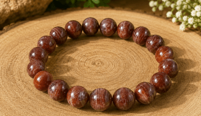 Bracelet Boule Pierre de soleil noire orangée