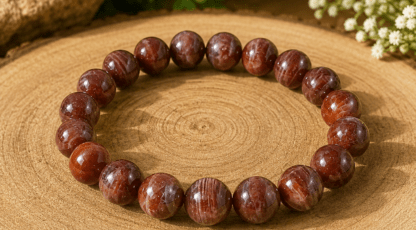 Bracelet Boule Pierre de soleil noire orangée