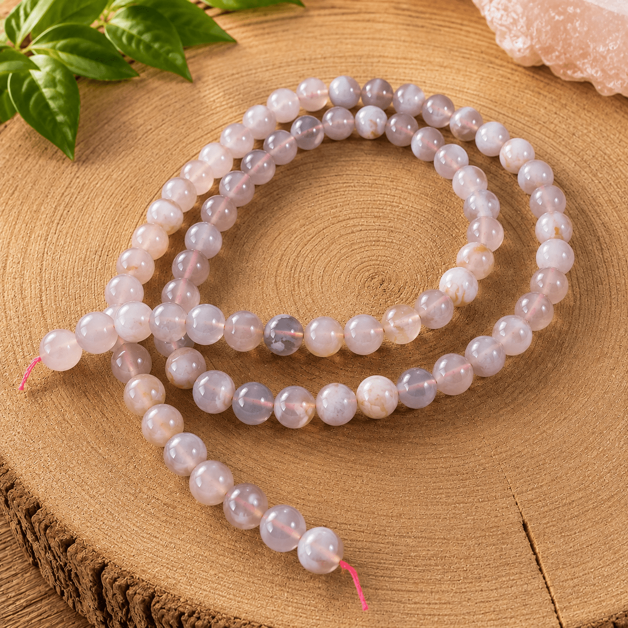 Fil de perles Agate Fleur de Cerisier naturelle pour création de bijoux