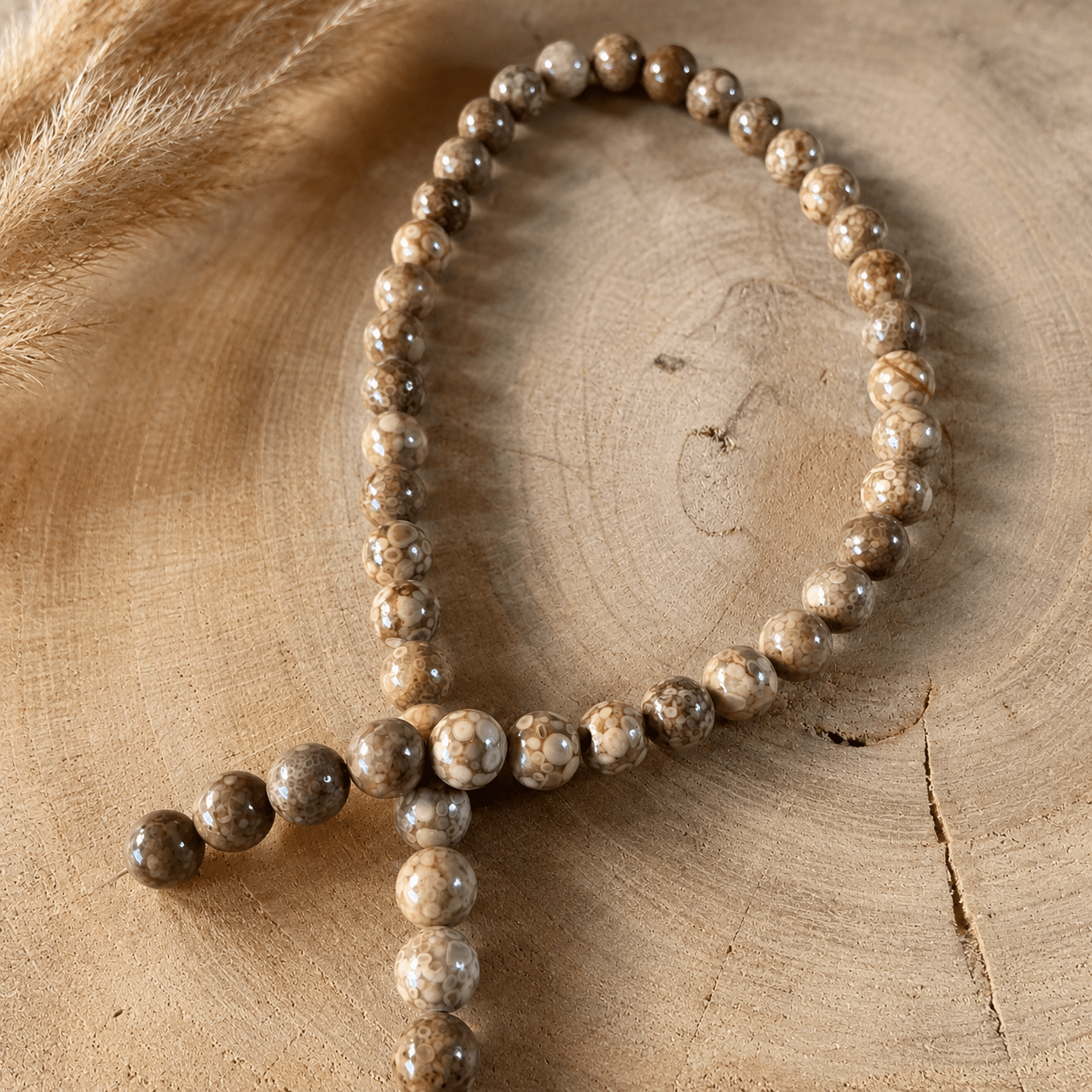 Fil de perles Agate Fossile naturelle pour création de bijoux