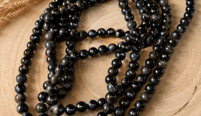 Fil de perles en Obsidienne Dorée