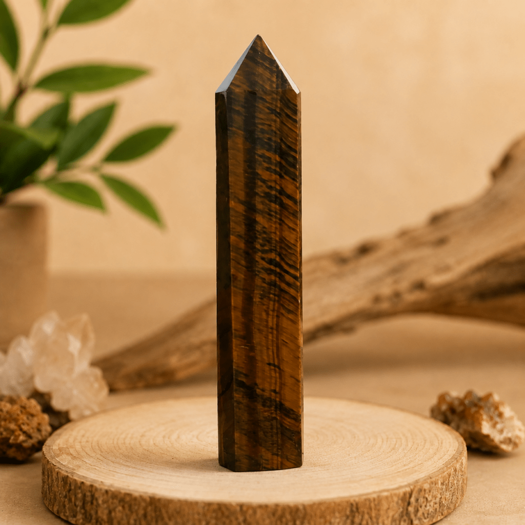 Pointe polie Œil de Tigre avec Œil de Faucon – pierre naturelle