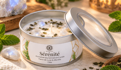 Bougie en Pierre de Lune et Menthe