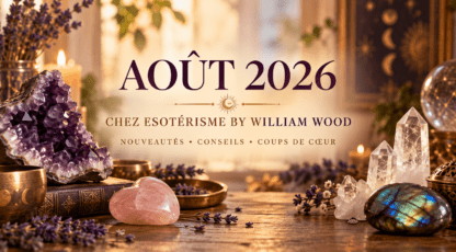 Bilan d’août 2026 chez Esotérisme by William Wood avec améthyste, quartz rose, cristal de roche et labradorite