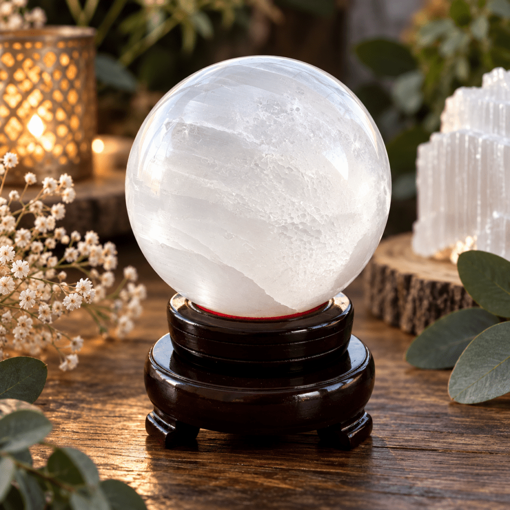 Sphère en Sélénite naturelle – lithothérapie et décoration