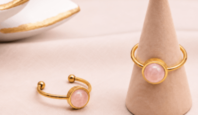 Bague ISEL Dorée en Quartz Rose