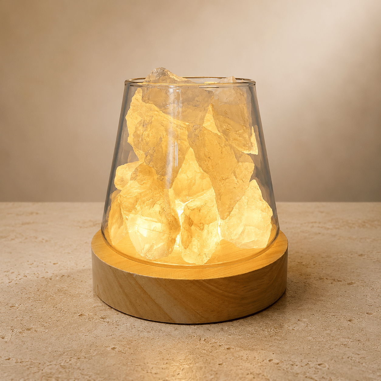 Lampe Citrine et Cristal de Roche 10 cm – pierres naturelles