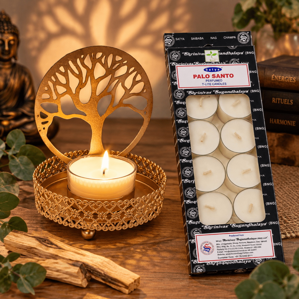Bougeoir Arbre de Vie avec bougie Satya Palo Santo