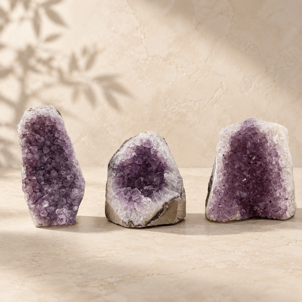 Cristaux de géode d’améthyste naturelle violette