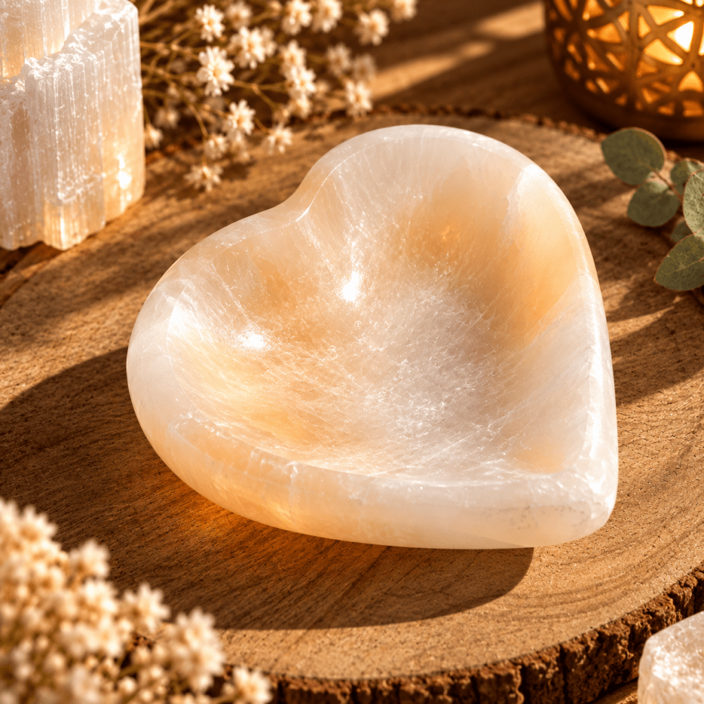 Bol cœur en Sélénite naturelle – lithothérapie