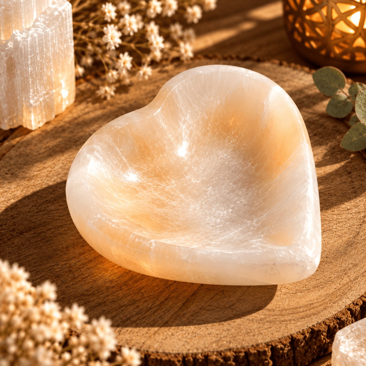 Bol cœur en Sélénite naturelle – lithothérapie