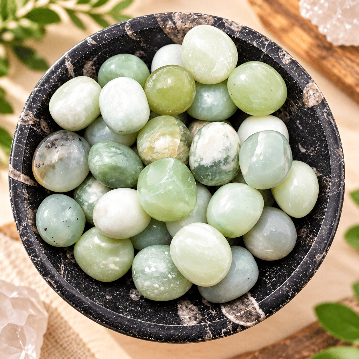 Pierre roulée en Jade de Chine naturel – pierre de chance, abondance et harmonie en lithothérapie