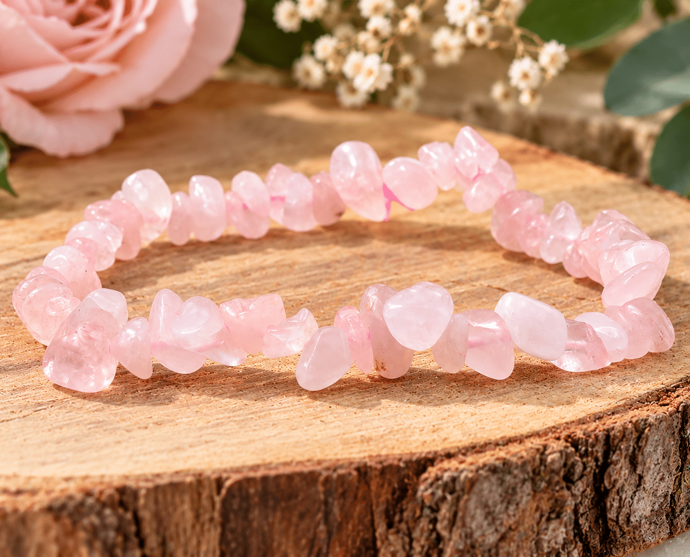 Bracelet baroque en Quartz Rose naturel – pierre d’amour, de douceur et d’apaisement émotionnel.